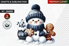 Blue Snowman Clipart, gingerbread Christmas PNG, winter Product Image 1