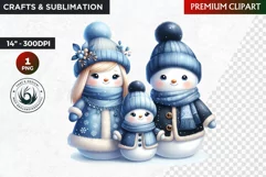 Blue Snowman family Clipart,Christmas PNG,winter clipart Product Image 1