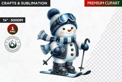 Blue Snowman Clipart, Christmas PNG, winter sports Product Image 1