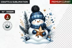 Blue Festive Snowman Clipart, Christmas PNG, winter clipart Product Image 1
