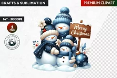 Blue Snowman family Clipart, merry Christmas,winter clipart Product Image 1