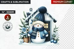 Blue Festive Snowman Clipart, Christmas PNG, winter clipart Product Image 1