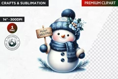 Blue Snowman Clipart, merry Christmas PNG, winter clipart Product Image 1