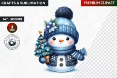 Blue Snowman Clipart,Christmas tree PNG,winter clipart Product Image 1