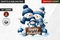 Blue Snowman family Clipart,Christmas PNG,winter clipart Product Image 1