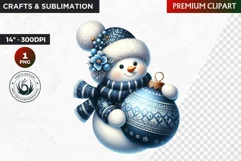 Blue Festive Snowman Clipart, Christmas PNG, winter clipart Product Image 1