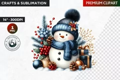 Blue Festive Snowman Clipart, Christmas PNG, winter clipart Product Image 1