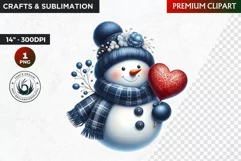 Blue Snowman with heart Clipart,Christmas PNG,winter clipart Product Image 1