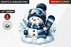 Blue Snowman Clipart, Christmas PNG, winter sports Product Image 1