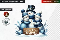 Blue Snowman family Clipart,Christmas PNG,winter clipart Product Image 1