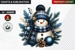 Blue Festive Snowman Clipart, Christmas PNG, winter clipart Product Image 1