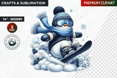 Blue Snowman Clipart, Christmas PNG, winter sports Product Image 1