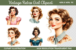 Vintage Retro Girls Clipart PNG Product Image 1