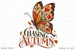 Chasing Autumn Butterfly PNG, Vintage Fall Leaves Nature Product Image 4
