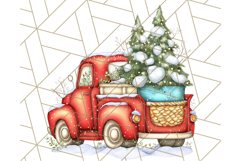 Vintage Christmas Truck Clipart PNG, Retro Holiday Vehicle Product Image 5