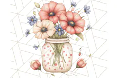Flowers in Glass Jars PNG, Rustic Floral Watercolor Clipart Product Image 5