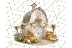 Fall Barn Clipart PNG With Pumpkins and Flowers, Autumn Png Product Image 5