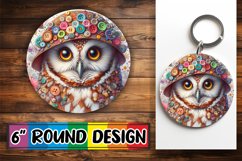 Dynamic Owl : Radiant 3D Sublimation Print Round, Keychain Product Image 1
