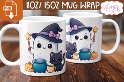 Cute Halloween mug wrap PNG, Cute Witch Ghost mug template Product Image 3