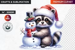 Christmas raccoon clipart , winter clipart, christmas png Product Image 1