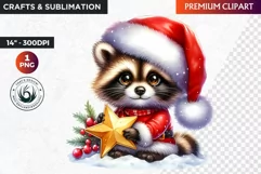 Christmas raccoon clipart , winter clipart, christmas png Product Image 1