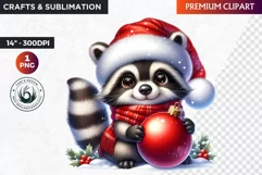 Christmas raccoon clipart , winter clipart, christmas png Product Image 1