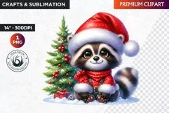 Christmas raccoon clipart , winter clipart, christmas png Product Image 1