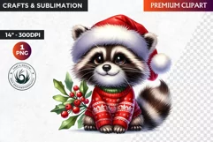 Christmas raccoon clipart , winter clipart, christmas png Product Image 1