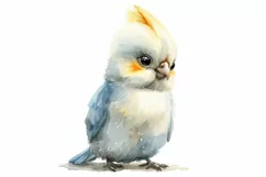 Cute Cockatiel Bird Baby Watercolor Handmade illustration Product Image 1