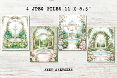 4 Vintage Rococo Journal Page French Garden Fountain &amp; Roses Product Image 2