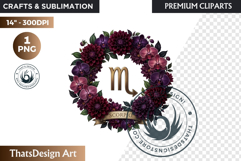 Scorpio Floral Zodiac Wreaths Clipart Astrology Flower PNG Product Image 1