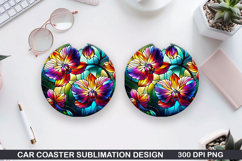 Flower Car Coaster Sublimation| Summer Coaster PNG Design Product Image 1