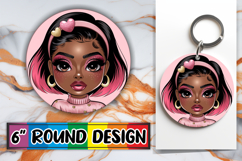 Radiant Circle Sublimation Keychains, Afro Girl Product Image 1