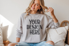 Ash Gildan 18000 Sweatshirt Mockup,G18000 Crewneck Sweatshir Product Image 1