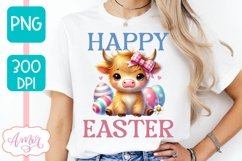 Happy Easter sublimation PNG, Cute highland cow PNG design Product Image 4
