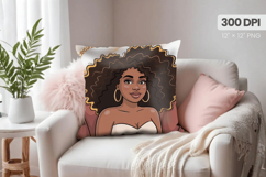 Afro Girl /Woman braided hair Pillow Design, Black Queen PNG Product Image 1