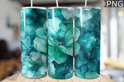 Teal Alcohol Ink Flower Tumbler Wrap -High Quality 300 Dpi Product Image 1
