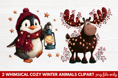 Whimsical Cozy Winter Animals Clipart | Cute Snowy Forest Product Image 1