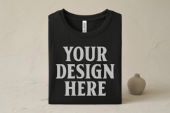 Black Folded Bella Canvas 3001 Flat Lay T-Shirt Mockup Product Image 1