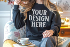 Black Gildan 18000 Crewnwck Sweatshirt Mockup, gildan 18000 Product Image 1