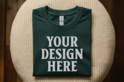 Gildan 64000 Forest Green Folded T-Shirt Mockup | Flat Lay U Product Image 1