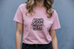Women Pink Casual T-Shirt Mockup PSD JPG Product Image 1