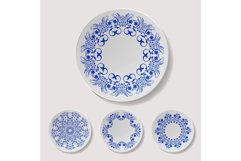 Realistic Plate Vector Set. Closeup Porcelain Tableware Product Image 1