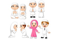 Cartoon Muslim Children Vector Set Product Image 1