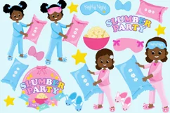 African American Pyjama Girls, Slumber party clipart Product Image 5