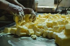 Close up of cheesemaker hands kneading fresh curd Product Image 1