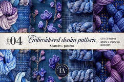 Embroidered Denim Digital Paper| Denim Pattern Product Image 1
