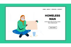 Homeless Man Begging Holding Cardboard Vector Illustration Product Image 1