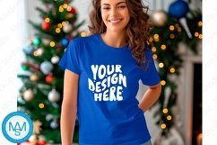 Bella Canvas 3001 Christmas, Woman Blue Tshirt Mockup Product Image 1