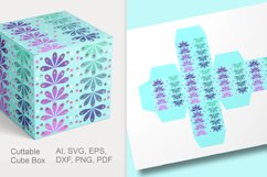 Blue Floral Ornaments Cuttable Cube Gift Box with Holes Product Image 3